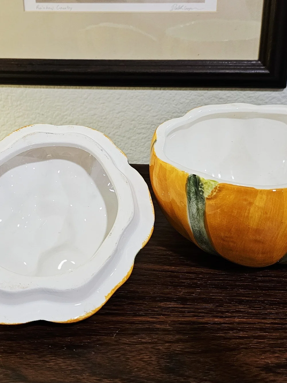 Ceramic Pumpkin Covered Dish Hand Painted Fall Decor Vintage Pacific Rim